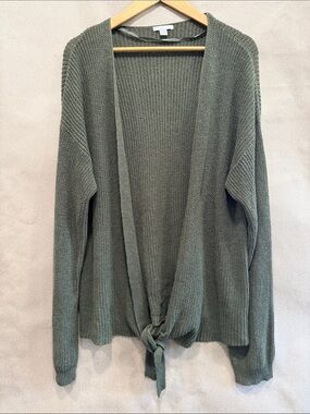 Cato Olive Green Open-Front Tie-Hem Women's Cardigan